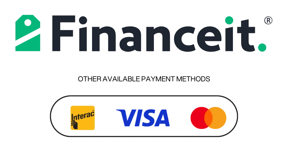 Financeit logo with Interac, Visa and Mastercard payment options